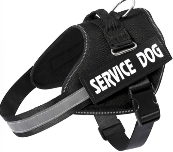 Black dog harness with reflective strips and top handle