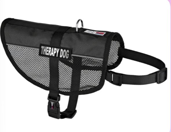 Black mesh therapy dog harness, breathable and lightweight