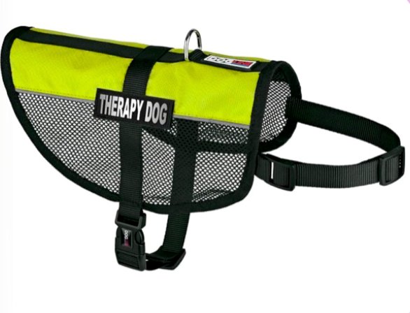 Green mesh therapy dog harness, breathable and lightweight