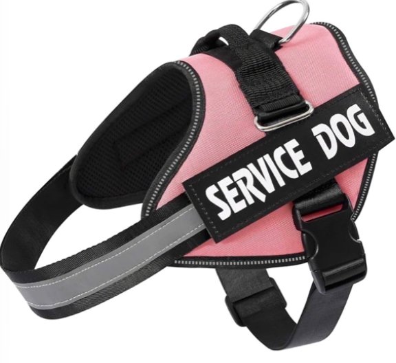 Pink dog harness with reflective strips and top handle